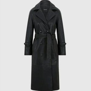NOVO London Double Breasted Leather Trench Coat - Black